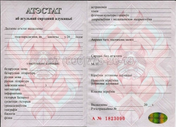 Аттестат о Полном Среднем Образовании Беларуси 2020г в Вологде